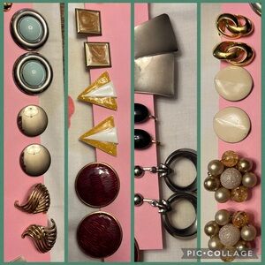 Vintage Clip-on 1980s Colorful Earrings, 12 pairs, Christmas Gifts